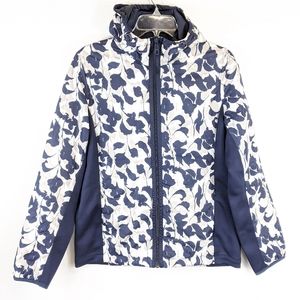 J. Crew floral/leaf printed puffer jacket